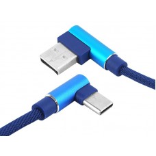 Laidas USB - USB C (K-K) 1m kampu pintas mėlynas (blue)